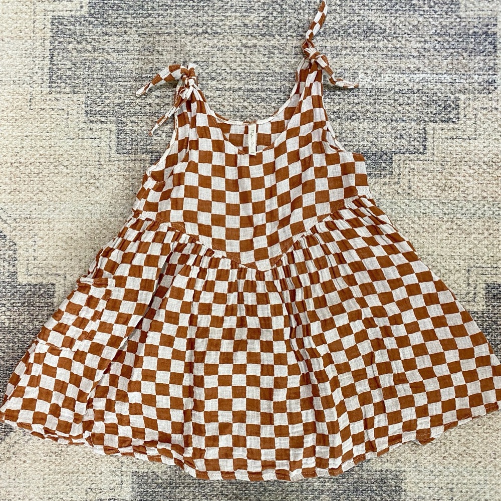 Rylee + Cru Rust and White Checkered Dress 4-5y